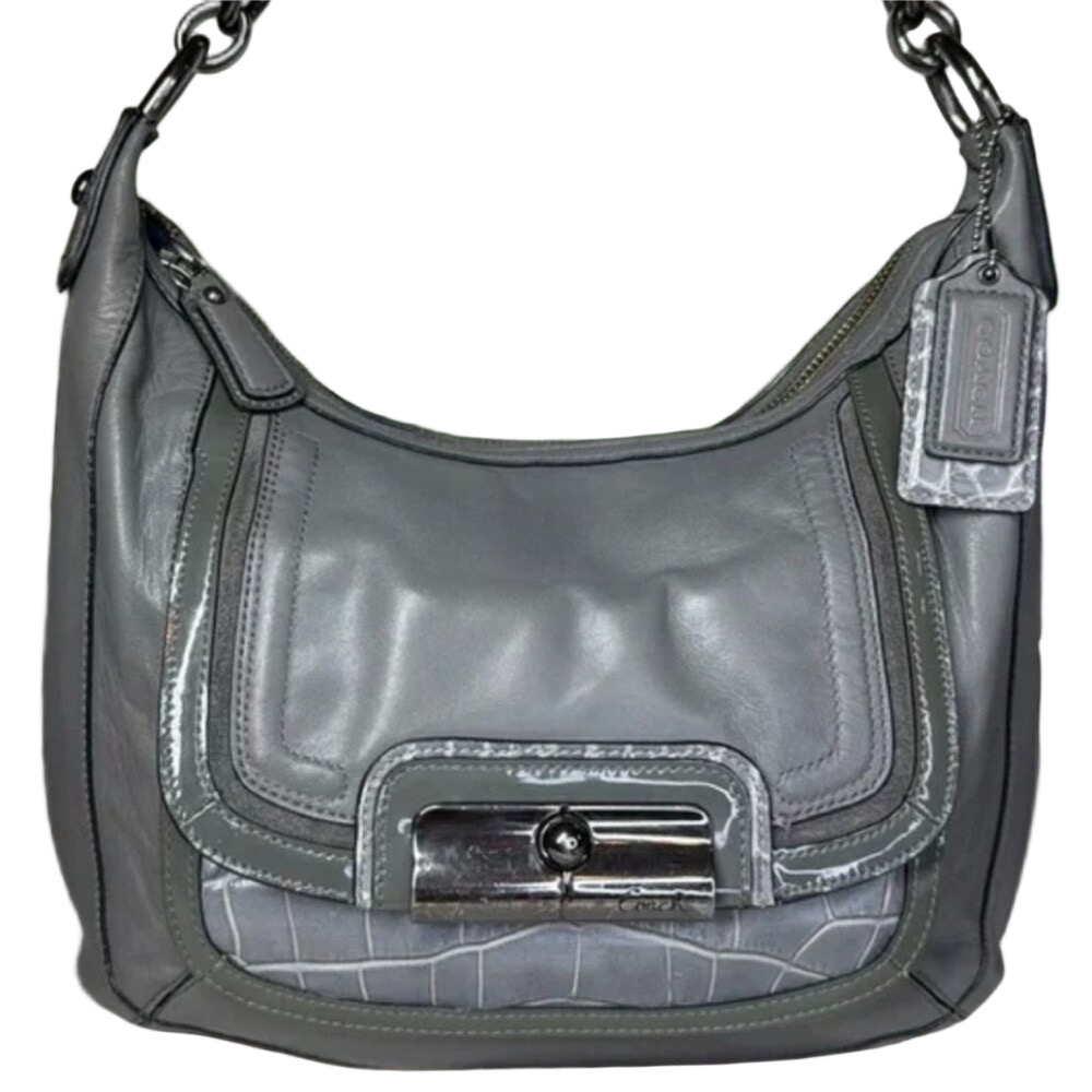 Coach Kristin Spectator Smooth Leather Snake Embossed Hobo Shoulder Bag